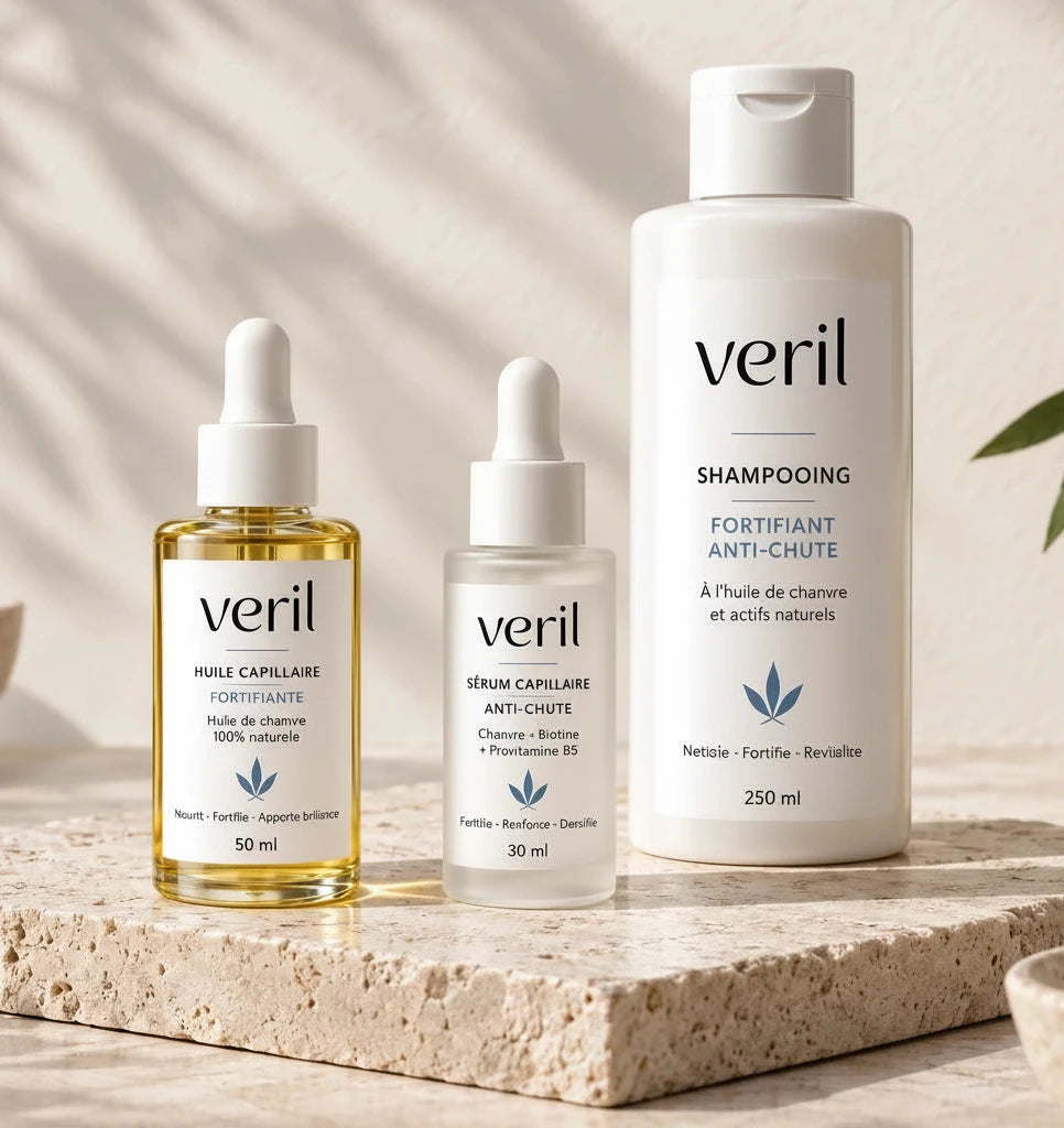 Routine complète veril : shampooing 250 ml, sérum 30 ml et huile 50 ml